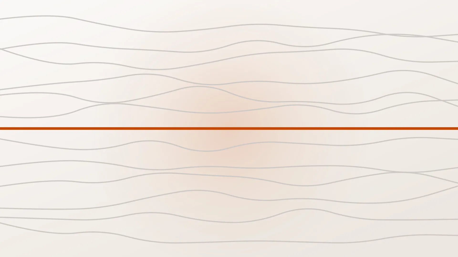Zwölf graue Linien, die leicht durch das Bild driften, und eine schnurgerade orange Linie, die ihre Höhe hält.